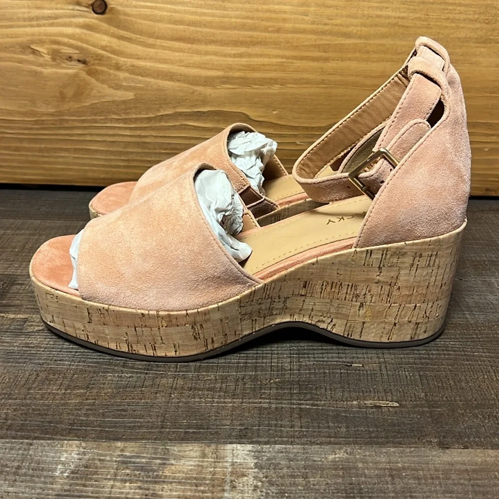 Lisa Vicky Canyon Sun Kid‎ Sue Cork Wedge Platform Strappy Sandals Peach 8M NIB
